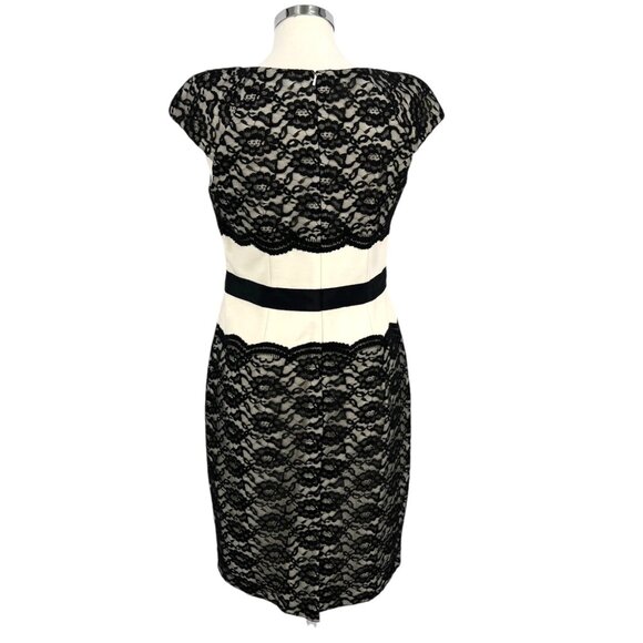 Jax Lace Sheath Dress With Cap Sleeves Floral Waist Detail Black Ivory Size 12 - Picture 7 of 12